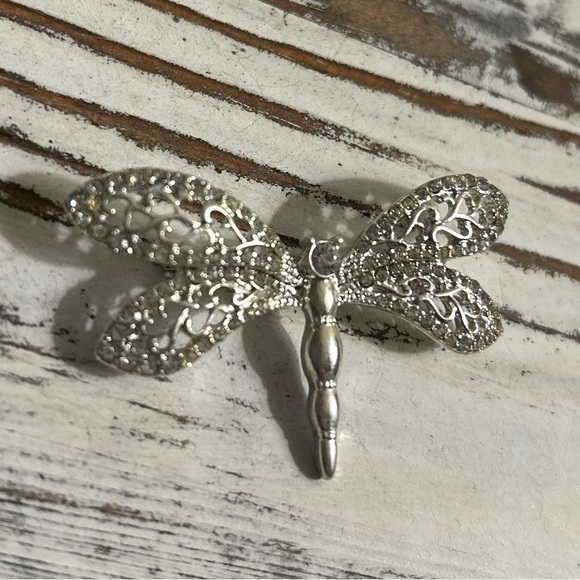 Dragonfly Brooch Rhinestone Brooch Signed FAF Vintage Silver Tone Jewelry - Picture 3 of 11